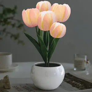 Multifunctional Tulip Table Lamp | LED Vase Night Light Ambient Lighting for Bedroom Living Room Decor Gift for Her Nightlight For Bedroom