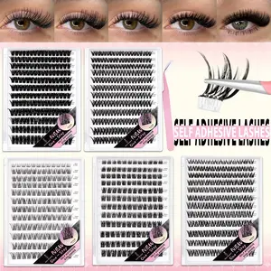5 Boxes One Step Self-Adhesive Eyelashes, Wispy & Dense Lash Clusters 8-16mm, No Glue Press On Lashes for Beginners