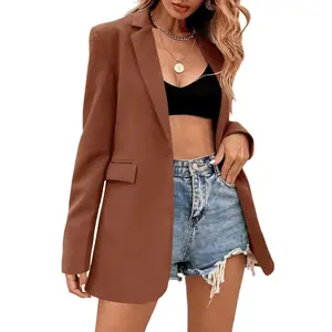 FMEYOA Women's Casual Long Sleeve Lapel Oversized Button Work Office Blazer Suit Jacket H3J077