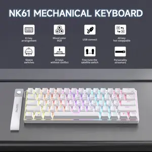 AJAZZ NK61 60% Compact Wired Keyboard 61 Keys RGB Backlit Full Hot-Swappable Keys for Windows Tablets Laptops Gamers Office Computer Mechanical Keyboard