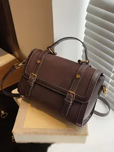 Fashionable and light luxury backpack, leather splicing and metal buckle decoration, retro  versatile commuter small square bag, niche design   suitable for students to go to class, daily travel and shopping, etc.