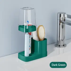 A 2-in-1 toothbrush holder Organizer with washing and storage functions, comes with a cup, adjustable height, suitable for regular toothbrushes, ideal for electric toothbrushes, dental floss, and razors for home bathroom countertop storage.