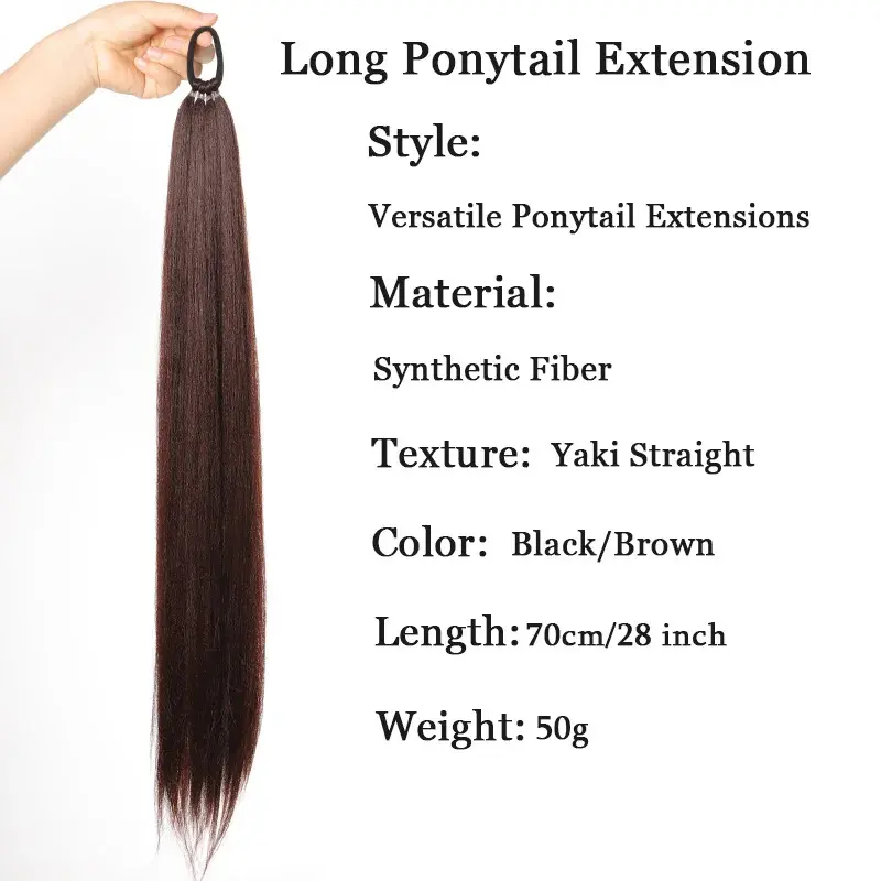 Synthetic 28 Inch Long Ponytail Extensions With Elastic Band Versatile DIY Braided Ponytail For Women  Black Brown
