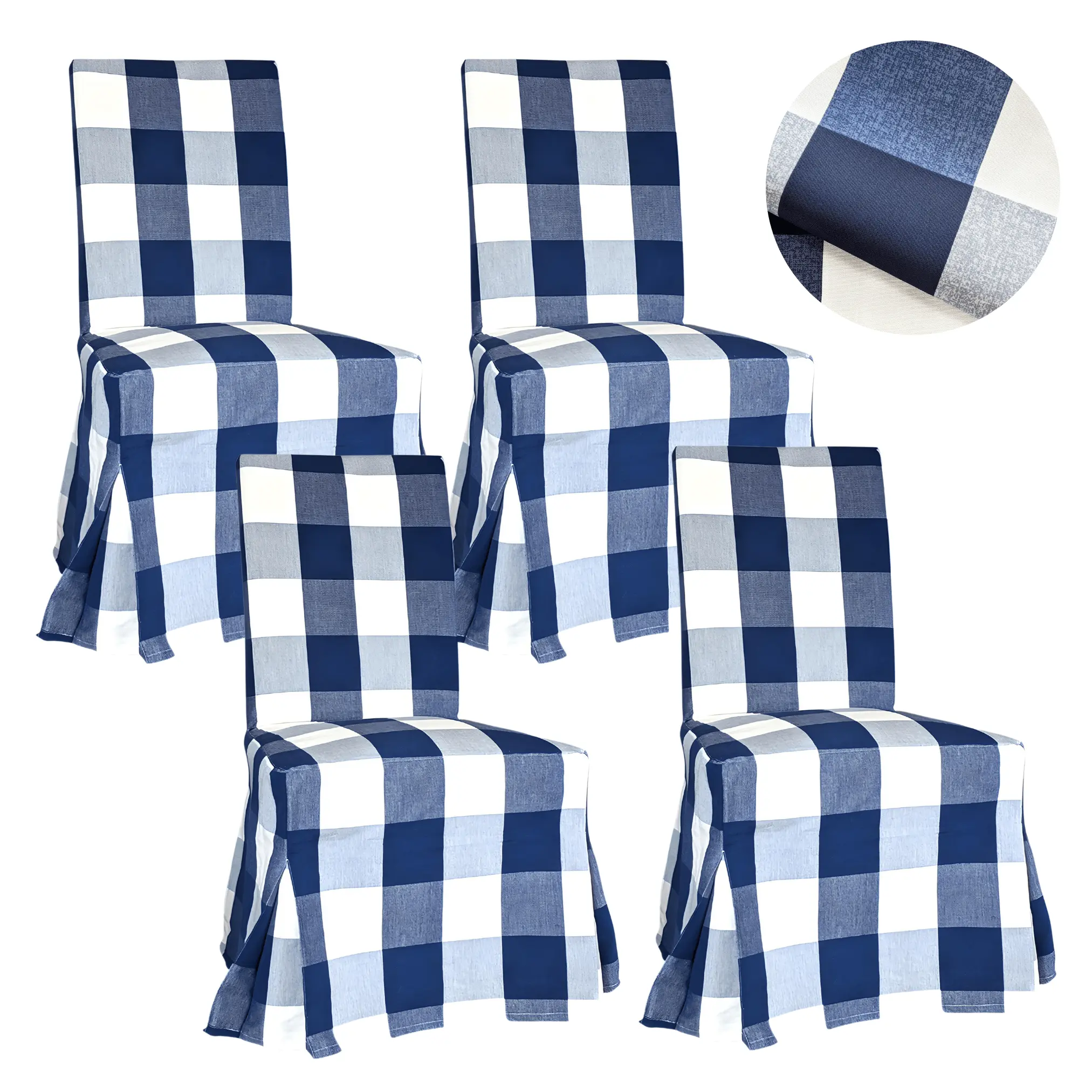 4 Pack - Dining Chair Slip Covers, Compatible with IKEA Henriksdal,  Buffalo Check Navy Blue, Floor Length