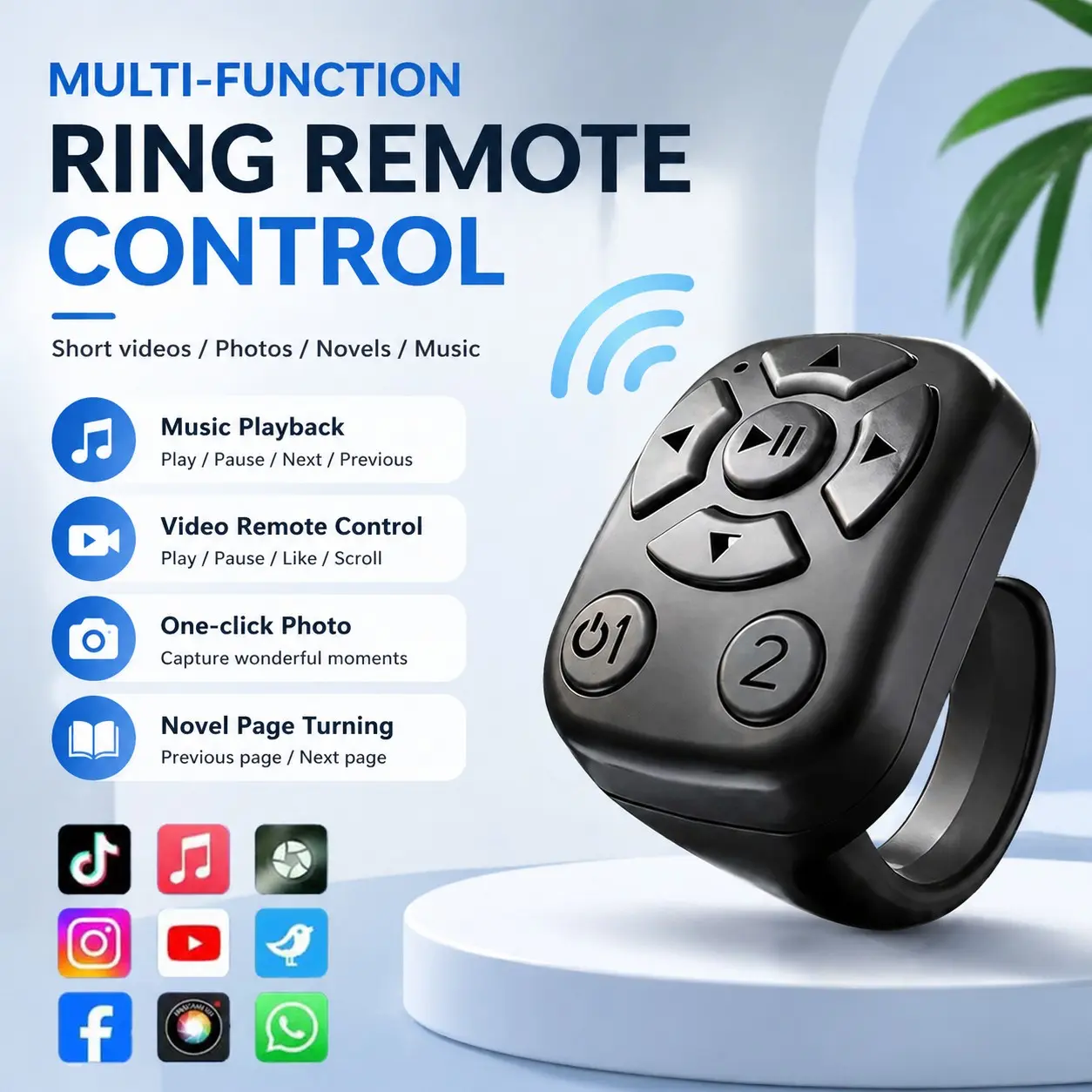 TikTok Scrolling Ring - Remote Control for TikTok, Bluetooth Page Turner Ring Scroller for iPhone iPad, Camera Shutter Photography Tool Short Video and Music Remote Controller, iOS Android Phone Compatible