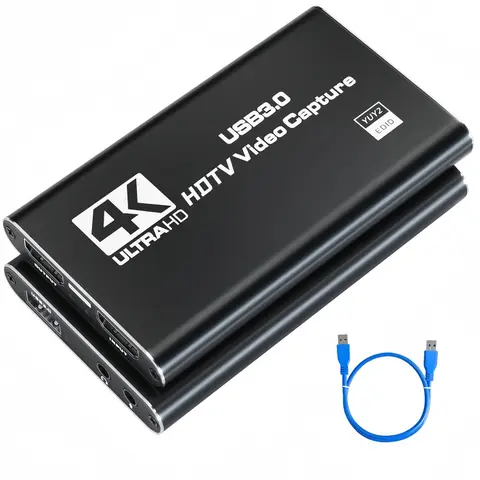 1 x 4K HDMI Capture Card - USB 3.0 Aluminium Alloy Audio-Video Accessory with Mic-In Voice Chat, 1080P 60FPS Capture, Plug-and-Play for Switch/PS4/PS5, Compatible with Laptop, PC, Mac, Linux, Windows 7/8/10