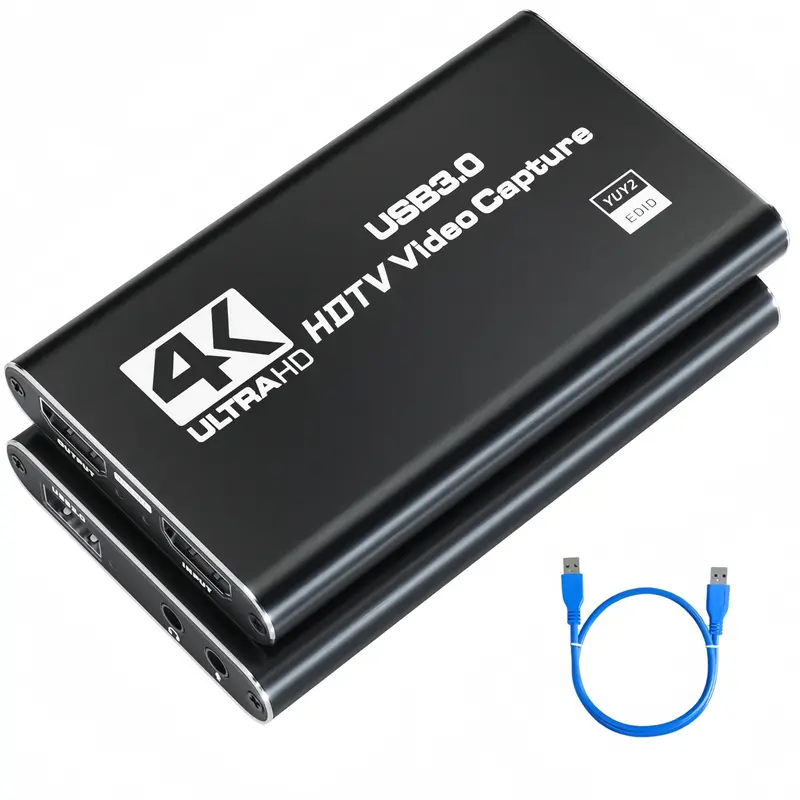 1 x 4K HDMI Capture Card - USB 3.0 Aluminium Alloy Audio-Video Accessory with Mic-In Voice Chat, 1080P 60FPS Capture, Plug-and-Play for Switch/PS4/PS5, Compatible with Laptop, PC, Mac, Linux, Windows 7/8/10