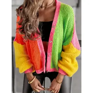 Women's Vintage Candy Color Knit Cardigan Sweater, Casual Loose-Fitting Open Front Pullover, Fall & Winter Fashion