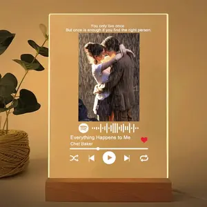 Personalized LED Night Light Photo Plaque with Scannable Song Code, Custom Music Plaque Night Light Gift for Valentine's Day, Song Picture Frame, Custom Led Light Night Lamp, Custom Actylic Music Photo Plaque, Gift for Boyfriend Girlfriend Gift