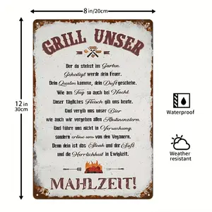 1pc "GRILL UNSER" Vintage Metal Tin Sign (8x12 Inches) - Waterproof & Dustproof Wall Art with Retro Grill Decor, Ideal for Home, Restaurant, or Outdoor Spaces, Outdoor Signage|Retro Grill Sign|Durable Metal Sign, Metal Wall Art Decor