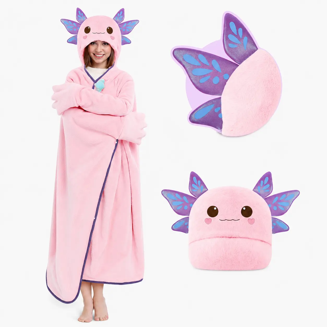 Mewaii Wearable Blanket Axolotl Blanket Gifts, Soft Flannel, Oversized | Full-Body Wrap, Hands-Free Design, Machine Washable, For TV, Study & Lounging, Gift for Women & Axolotl Gifts for Girls