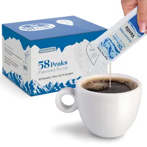 50 Count Sugar-Free Vanilla Syrup Packets for Coffee & Drinks, To-Go Single Serve, 15mL, 58Peaks