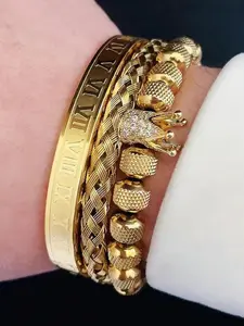 Crown & Pineapple Charm Decor Bangle, Multilayered Bangles, Stackable Bracelets, Fashionable Jewelry for Women & Men, Trendy All-match & Exquisite Jewelry for Birthday Gift
