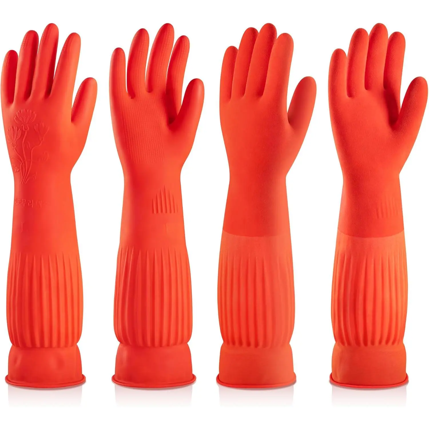 Rubber Dishwashing Cleaning Gloves (2-Pair) - Soft Fleece Lining, ,  with Extra-Long Cuff & Non-Slip Grip for Household & Kitchen Use - Medium
