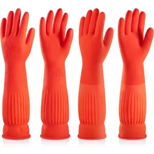 Rubber Dishwashing Cleaning Gloves (2-Pair) - Soft Fleece Lining, ,  with Extra-Long Cuff & Non-Slip Grip for Household & Kitchen Use - Medium