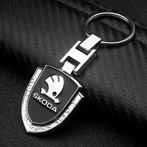 Skoda Metal Car Emblem Keychain Leather Key Case Set, Exclusive Logo Design, Durable Scratch-Resistant Key Chain for Octavia A5 A7 Fabia Superb