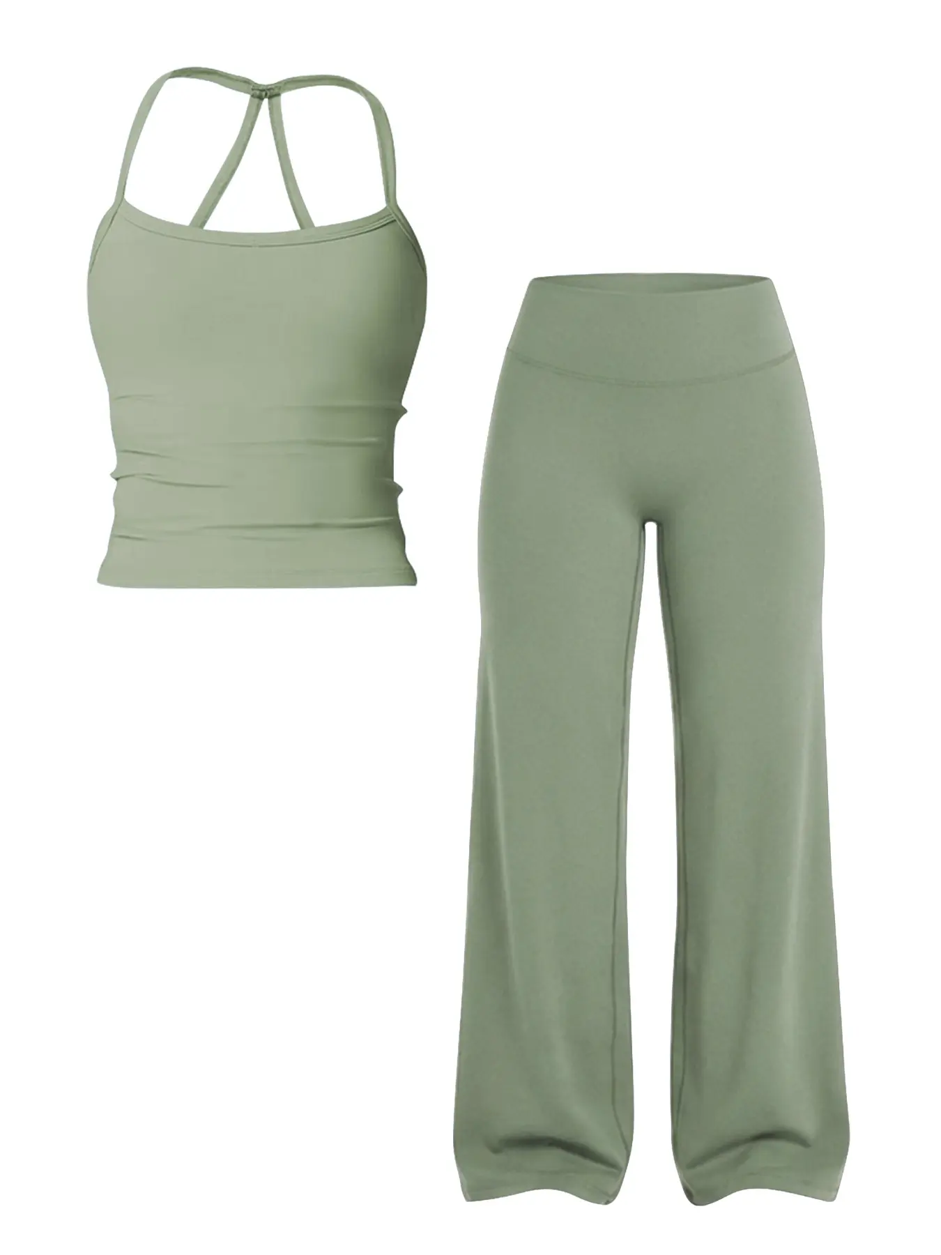 Women's Solid Color Sporty Tank Top and Long Pants Set, Summer Comfortable Yoga, Casual Slim-Fit Mid-Waist Clothing Set, Activewear Set