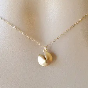 Gold Fortune Cookie Necklace - Good Luck Tiny Necklace - Valentines Day Gift
