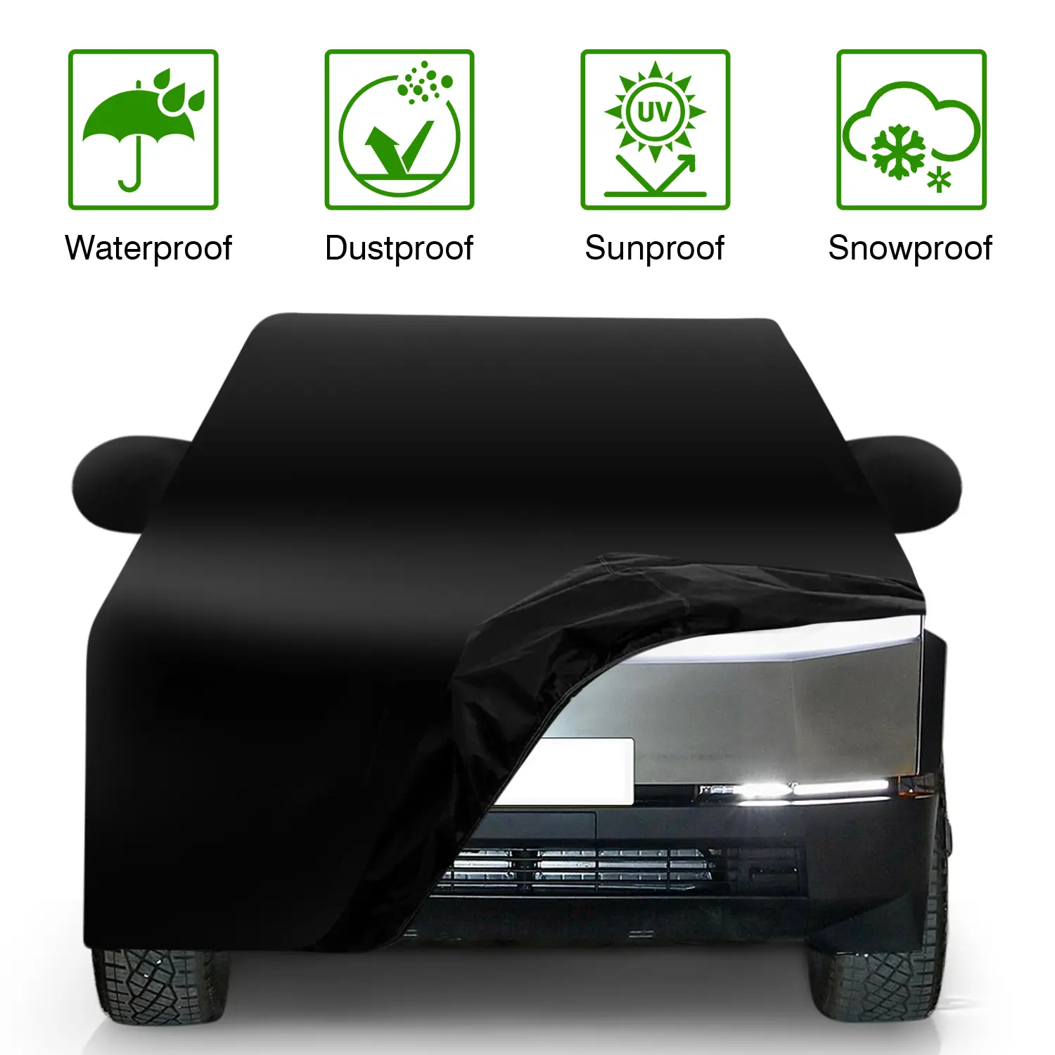 Full Car Covers for Tesla Cybertruck, 210T Waterproof All Weather Sun UV Rain Outdoor Windproof, Black