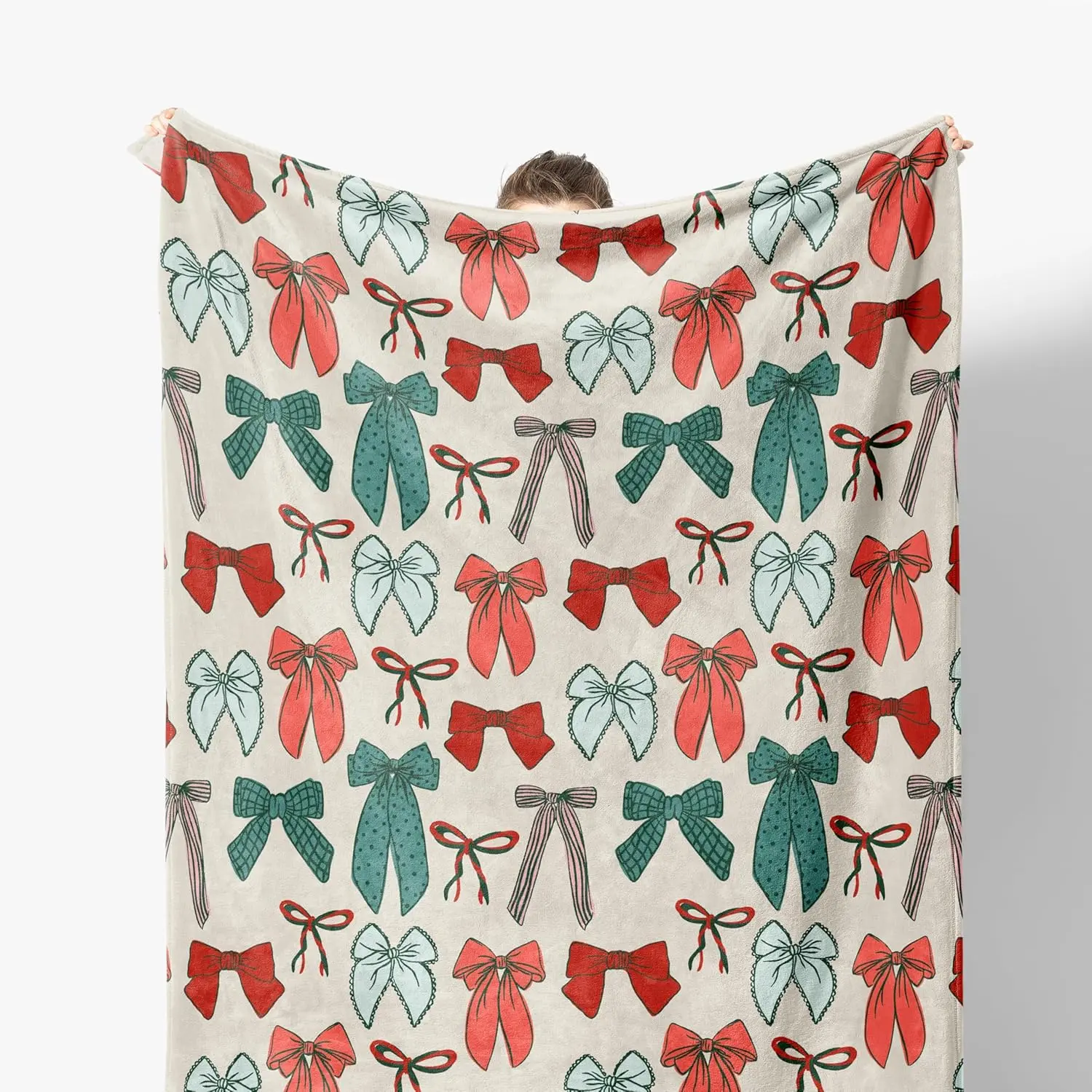 Bow Christmas Throw Blanket, Coquette Bow Christmas Blanket For Couch Sofa Bed, Preppy Christmas Blanket, Coquette Christmas Decor, Preppy Christmas Decor, 50x60 Inches