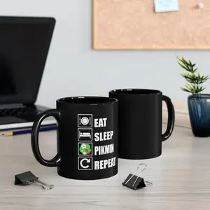 Eat Sleep Pikmin Black Mug