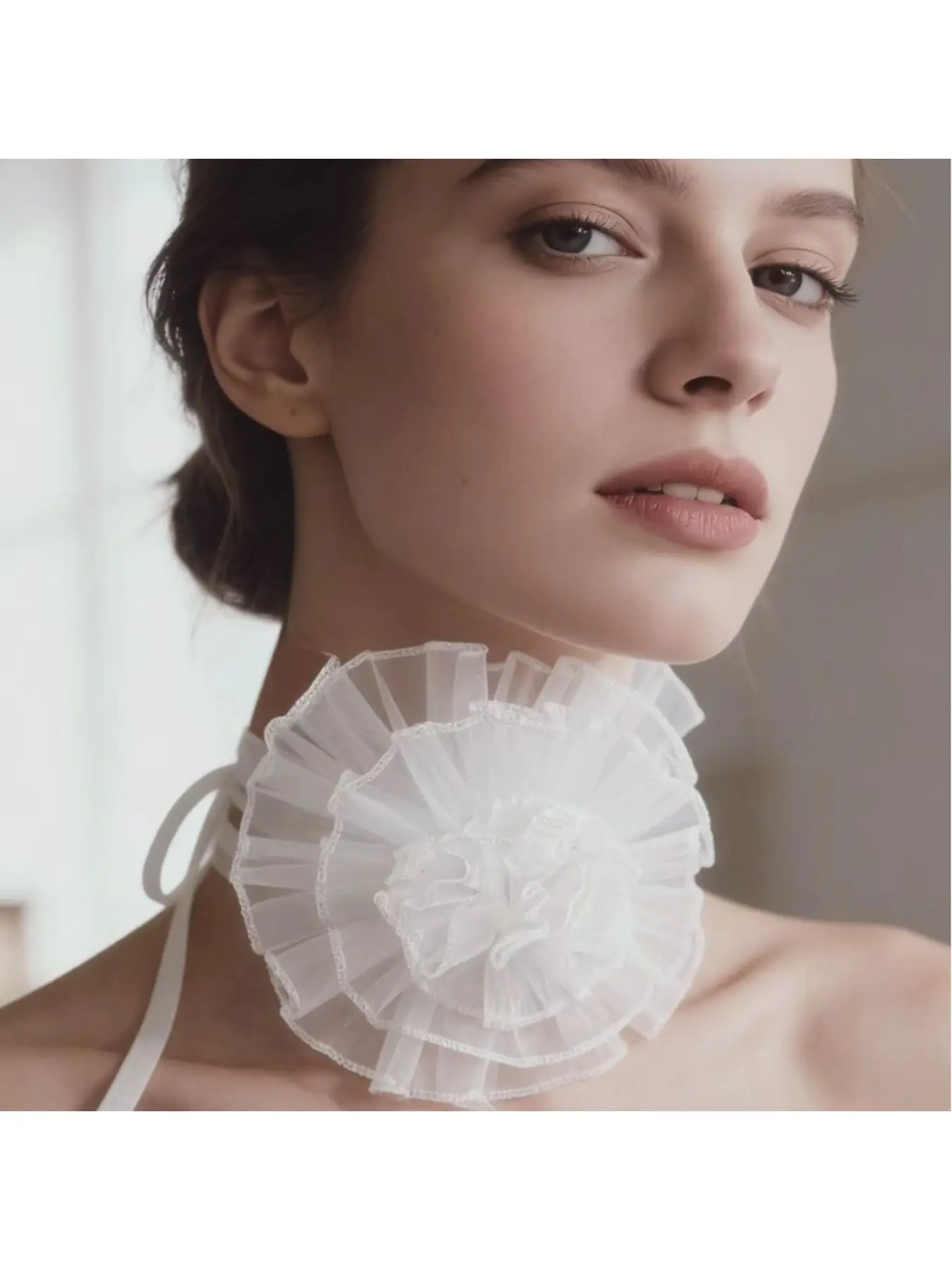 New DTY organza 3D camellia necklace extravagant women's elegant handcrafted jewelry