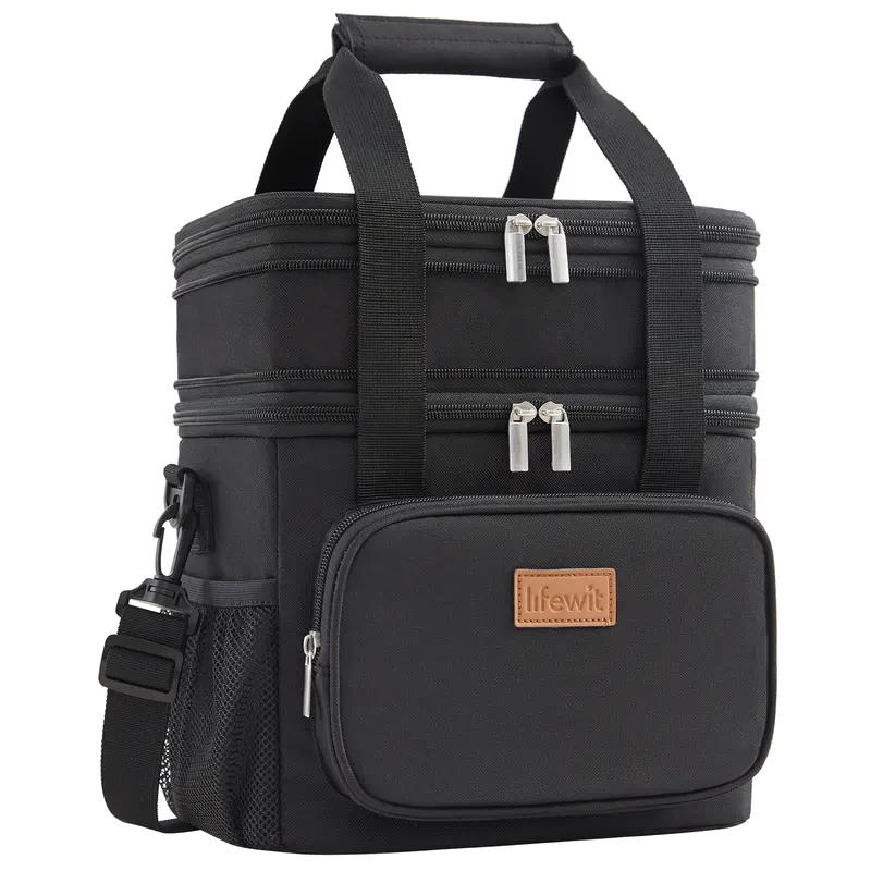 LIFEWIT Expandable Double Deck Lunch Bag for Men Women - Large Insulated Nylon Cooler Bag with Zipper Closure, Waterproof Ripstop Oxford, Recycled Nylon PEVA Lining, Shoulder Strap for Work & Flight Travel