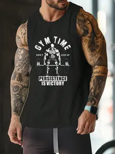 Men's Regular Fit Skull & Barbell Print Tank Top, Casual Comfy Sleeveless Top for Gym Workout Running, Men's Clothes for Summer