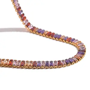Rainbow CZ Tennis Necklace