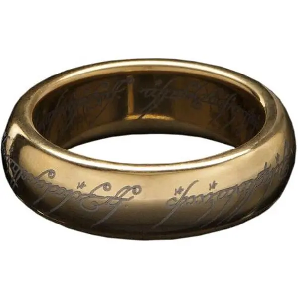 WETA Workshop Lord of The Rings Trilogy Collectible The 1 Ring - Gold-Plated Tungsten Carbide, Scratchproof, Elvish Runes, US Size 6-13, UK Size R 1/2, Natural Walnut Timber, Ringtone