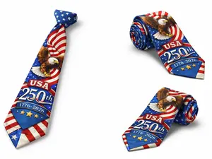 Custom Photo Back USA 250th Necktie | Personalized Secret Picture American Flag Ties - Vintage Eagle or Patriotic Fireworks Pattern Independent Day Men Necktie, Gift for Dad