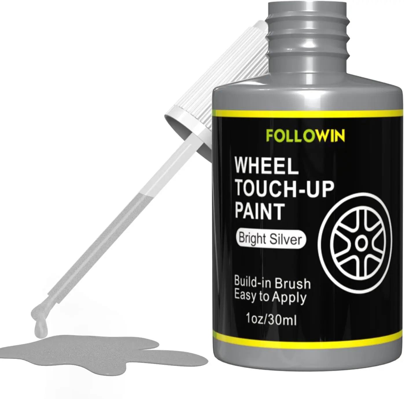 1oz Car Silver Rim Touch-Up Paint - Matte/Gloss Black Liquid Coating, Aluminum Alloy Wheel Scratch Fixer, Finish Protector, Automotive Can for Car Washing & Maintenance, Paint Care Scenes