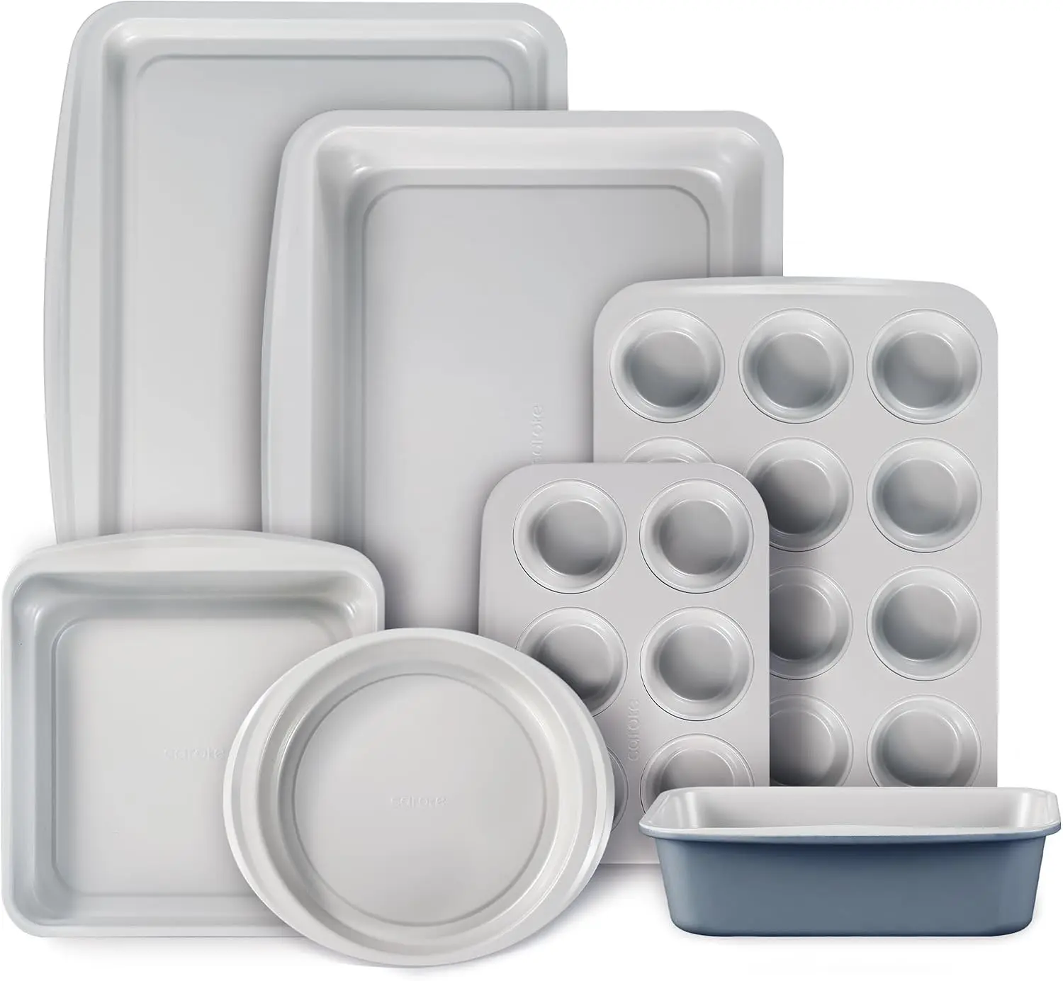 CAROTE 7-Piece Baking Pans Set, Nonstick Bakeware Sets, Gray & Blue | Cookie Sheets, Muffin, Bread, Cake, Loaf, Roasting Pan, Easy-Release, Oven Safe Up to 446°F, PFAS-Free, Stackable, Home, Gift
