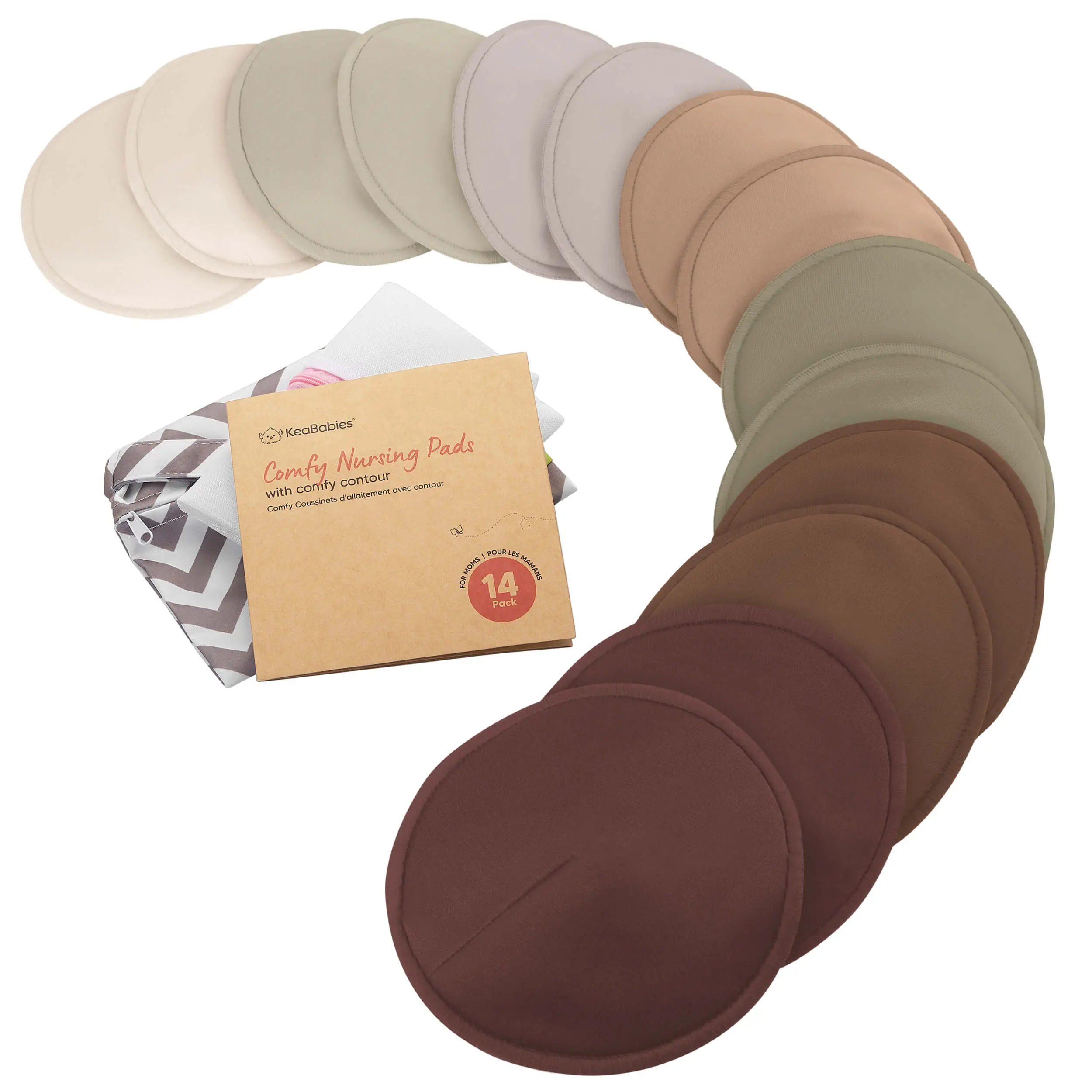 Organic Nursing Pads - 14 Washable Breast Pads for Breastfeeding, Wash Bag, Viscose Derived from Bamboo Reusable Nipple Covers for Breastfeeding Essentials, Soft & Absorbent (Sable)