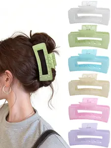 6pcs Spring Summer Sweet Matte Cracked Square Hollow Hair Clips, Simple Fresh Long Rectangle Claw Clips, Multi-Use for Daily and Beach Vacations