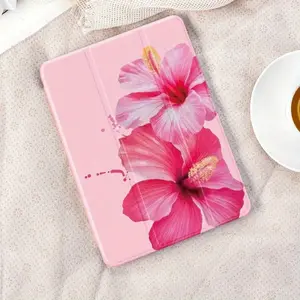 Elegant Pink Flower Pattern Four-corner Anti-drop Tablet Protective Case with Pen Slot,Suitable for iPad Mini, Air, Pro 4,5,6,7(2017,2018,2019,2020,2021,2022,2023,2024,2025 models),and SamsungS6,7,8,9,10FE + A7 LTE tablet cases