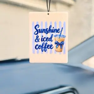 Sunshine & Iced Coffee Freshie Hanging Car Diffuser, Air Freshener with Refill, Reusable, Diffuser Oil, Car Interior Accessories