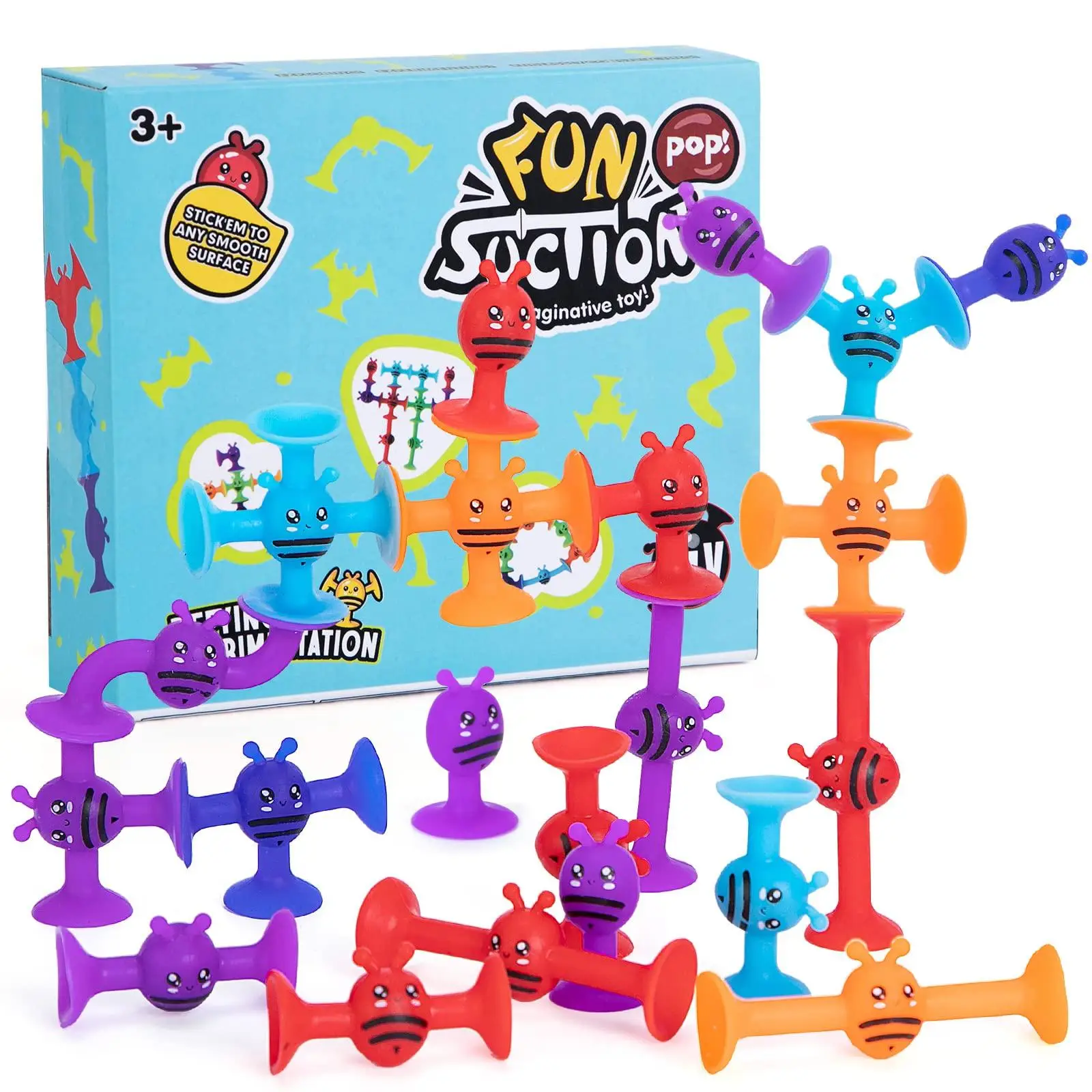 19pcs Baby Suction Toy, Sensory Cute Silicone Building Blocks, Interactive Game for Kids and Babies Play, Valentine's Day Gift