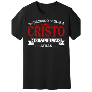 Men's Spanish "I Decide to Follow Christ" Christian T-Shirt - Bold Red Lettering Bilingual English/Spanish Verse - Soft Breathable Black Church Shirt, Short Sleeve Casual Faith Apparel, Machine Washable Religious Tee for Church Events