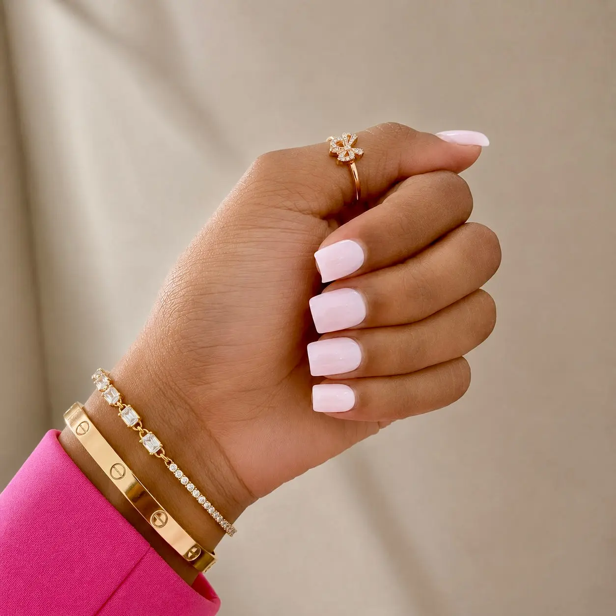Short Square Press-On Nails Kit, 24 Pcs in Blush Baby Pink - Easy to Apply Nail Supplies for a Feminine, Glossy Look, Includes Glue & Prep Tools, Apply Easily, 24 Press-On Nails
