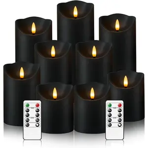 Flameless Candles with Remote, Battery Operated Flickering Flameless Candles, LED Candles with Timer 2/4/6/8H, with Realistic LED Candles Set of 9 (D3 x H 3" 4" 5" 6" 7") (Black)
