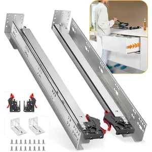 Soft Close Bottom Mount Drawer Slides 15 Inch Rails with Rear mounting Bracket Locking Devices Screws for  Frame Or Frameless Application(15 inch,1 Pair)