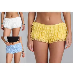 LIQUCY Women Y2k Lace Bloomers Elastic Waist Low Rise Coquette Aesthetic Ruffle Layered Boy Shorts