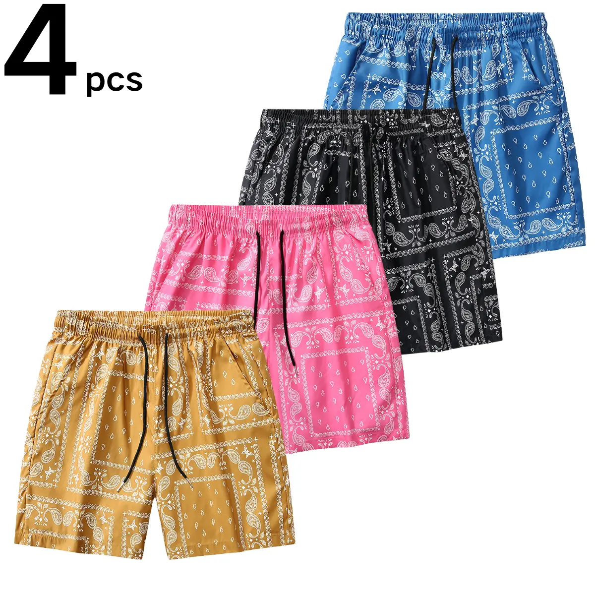 Men's Casual Paisley Pattern Polyester Shorts - Adjustable Drawstring Waist, Outfits Inspo Drip Clothing, XL Men’s Clothes for Daily & Leisure Occasions