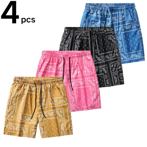 Men's Casual Paisley Pattern Polyester Shorts - Adjustable Drawstring Waist, Outfits Inspo Drip Clothing, XL Men’s Clothes for Daily & Leisure Occasions