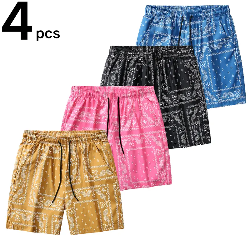 Men's Casual Paisley Pattern Polyester Shorts - Adjustable Drawstring Waist, Outfits Inspo Drip Clothing, XL Men’s Clothes for Daily & Leisure Occasions