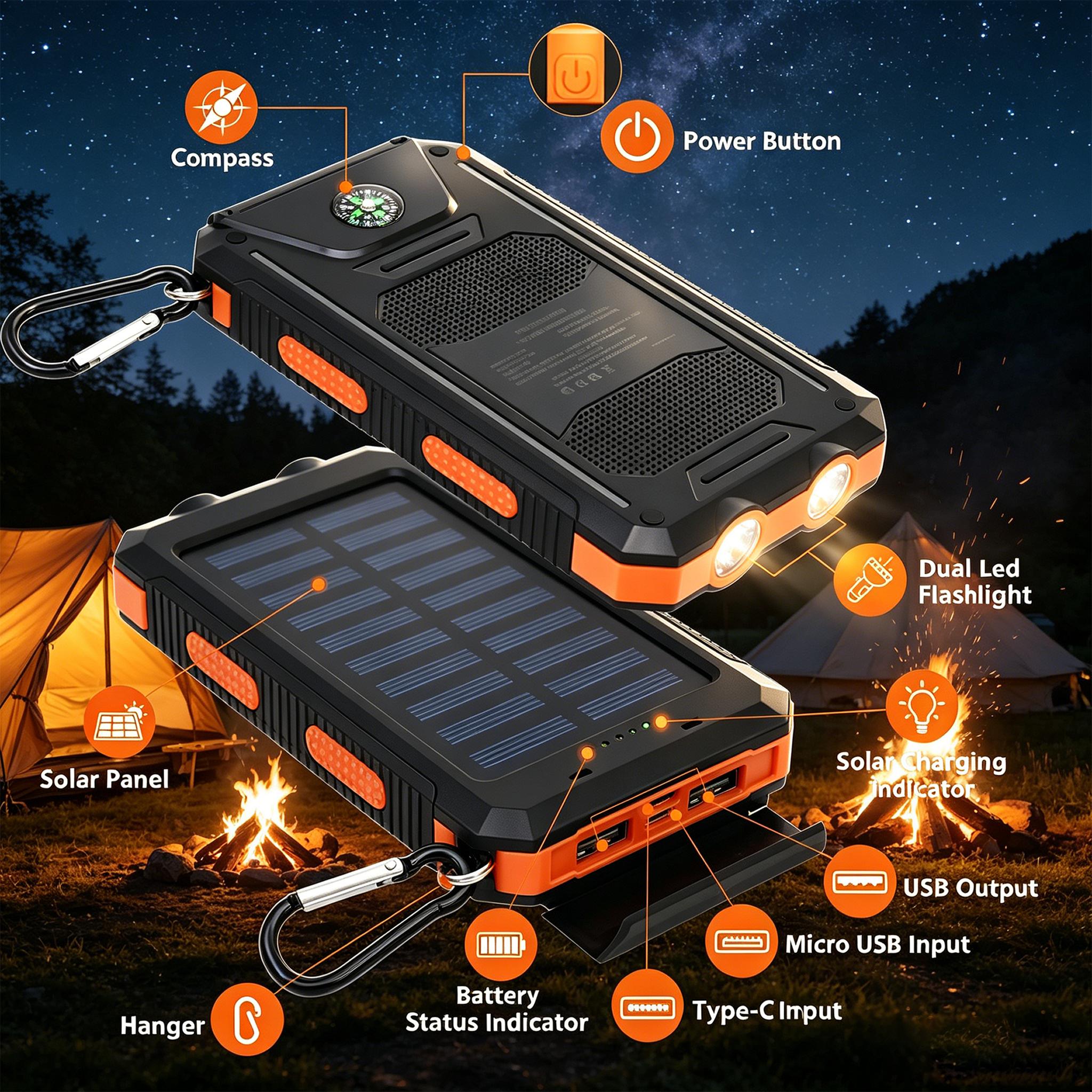 Solar panel on portable power bank receiving sunlight
