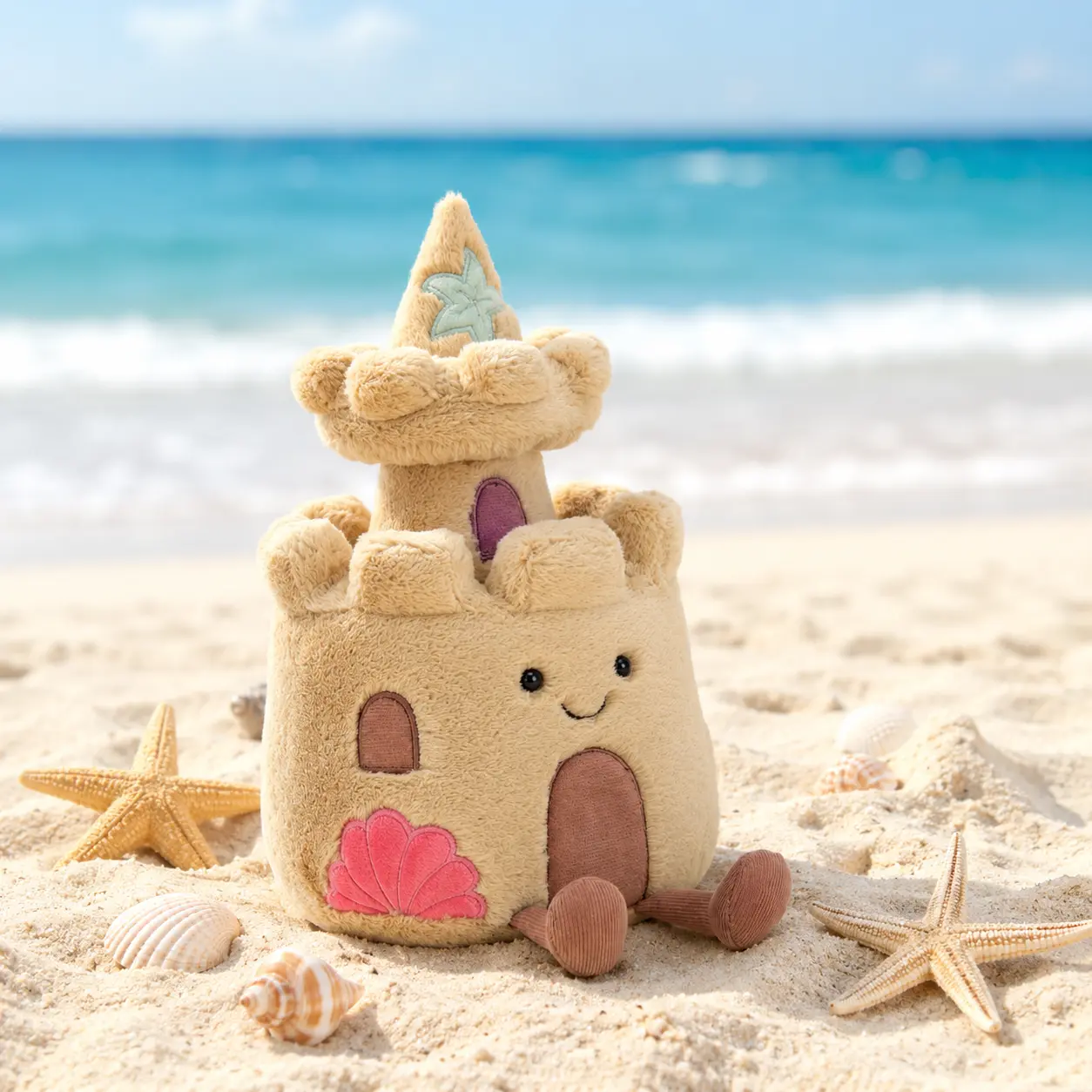 Jellycat Sandcastle Plush – Cute Soft Beach Stuffed Toy with Seashell Details, Coastal Summer Decor & Gift for Beach Lovers