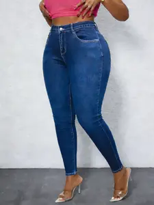 Curve Fit Skinny Jeans, High Waist Slim-Fitting Denim Jeans, Zipper Fly, Plain Pattern, All Seasons Fashion, Womenswear, Affordable Style