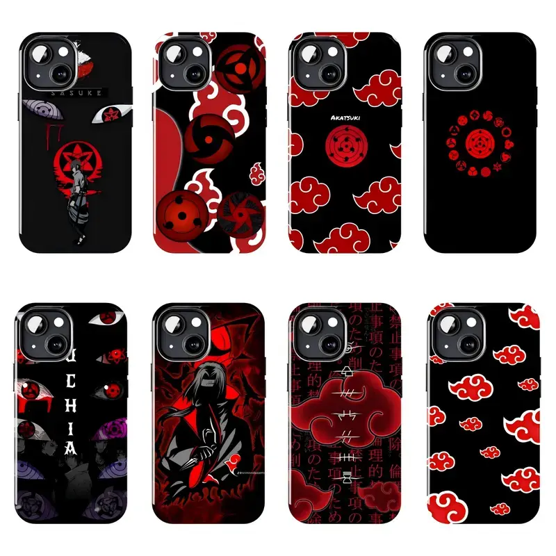 OpN-Naruto Phone Case (featuring Naruto, Sasuke, Sharingan, and Akatsuki) — Cool Japanese anime-style design, drop-resistant protective case; compatible with iPhone 11–17 Pro Maxtion